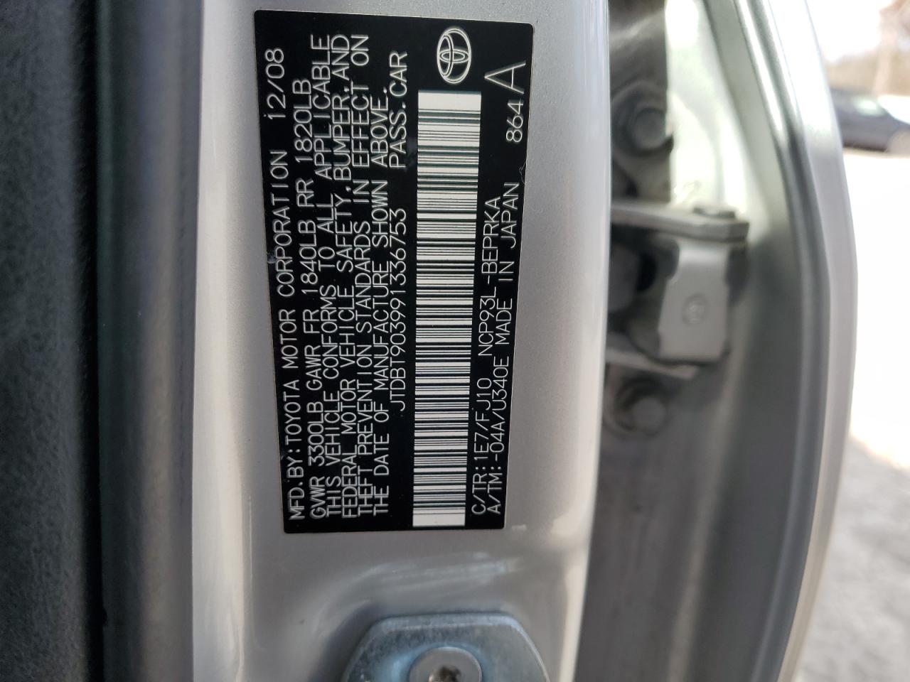 2009 Toyota Yaris VIN: JTDBT903991336753 Lot: 92258745