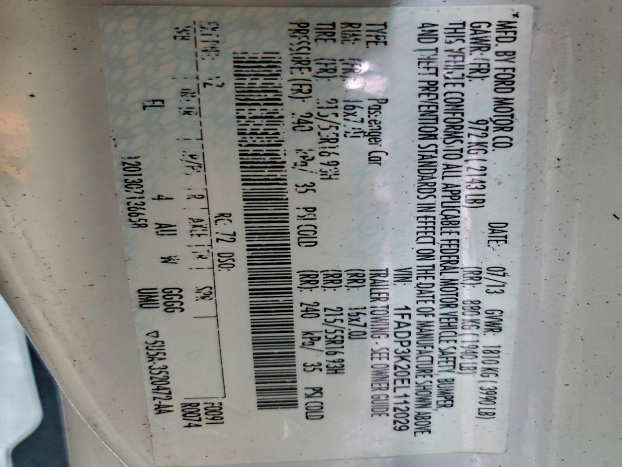 2014 Ford Focus Se VIN: 1FADP3K20EL112029 Lot: 93558235