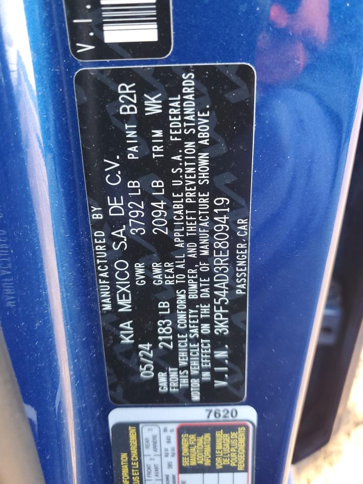 2024 Kia Forte Gt Line VIN: 3KPF54AD3RE809419 Lot: 92865485