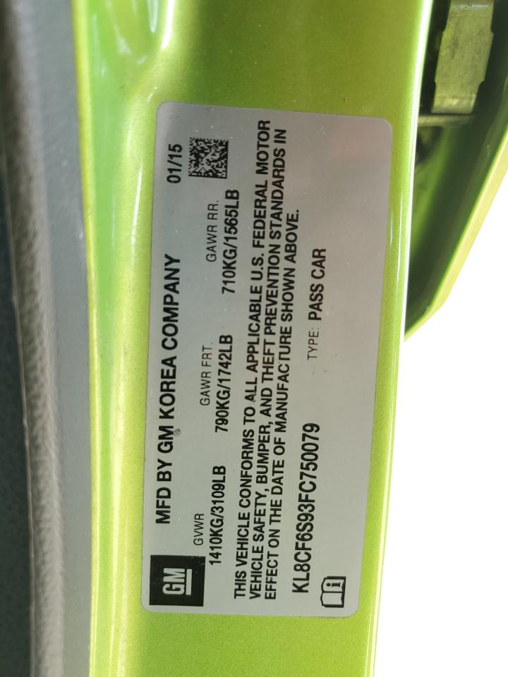 2015 Chevrolet Spark 2Lt VIN: KL8CF6S93FC750079 Lot: 92610385