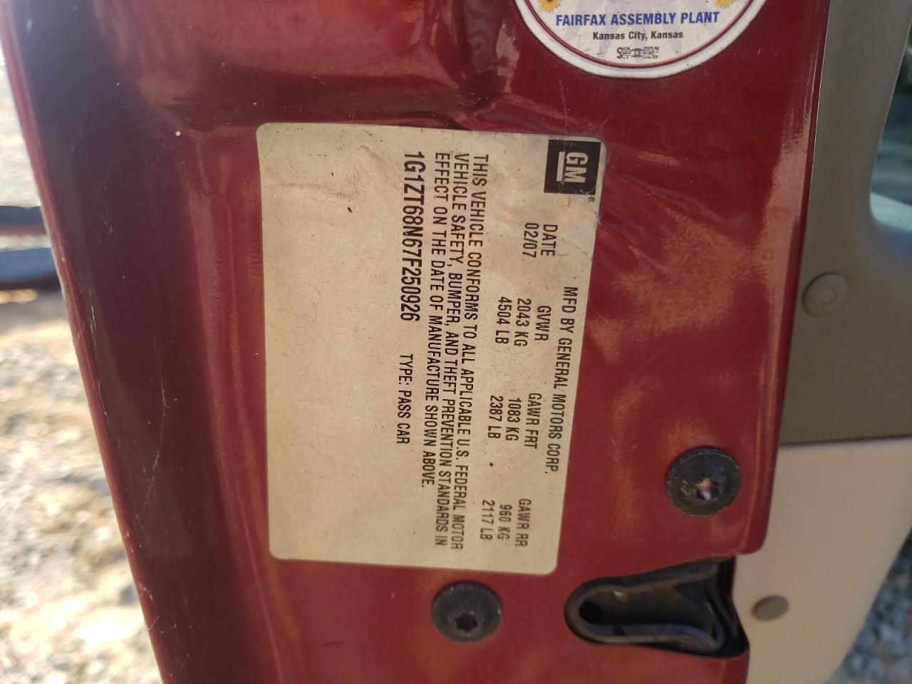 2007 Chevrolet Malibu Maxx Lt VIN: 1G1ZT68N67F250926 Lot: 93066525