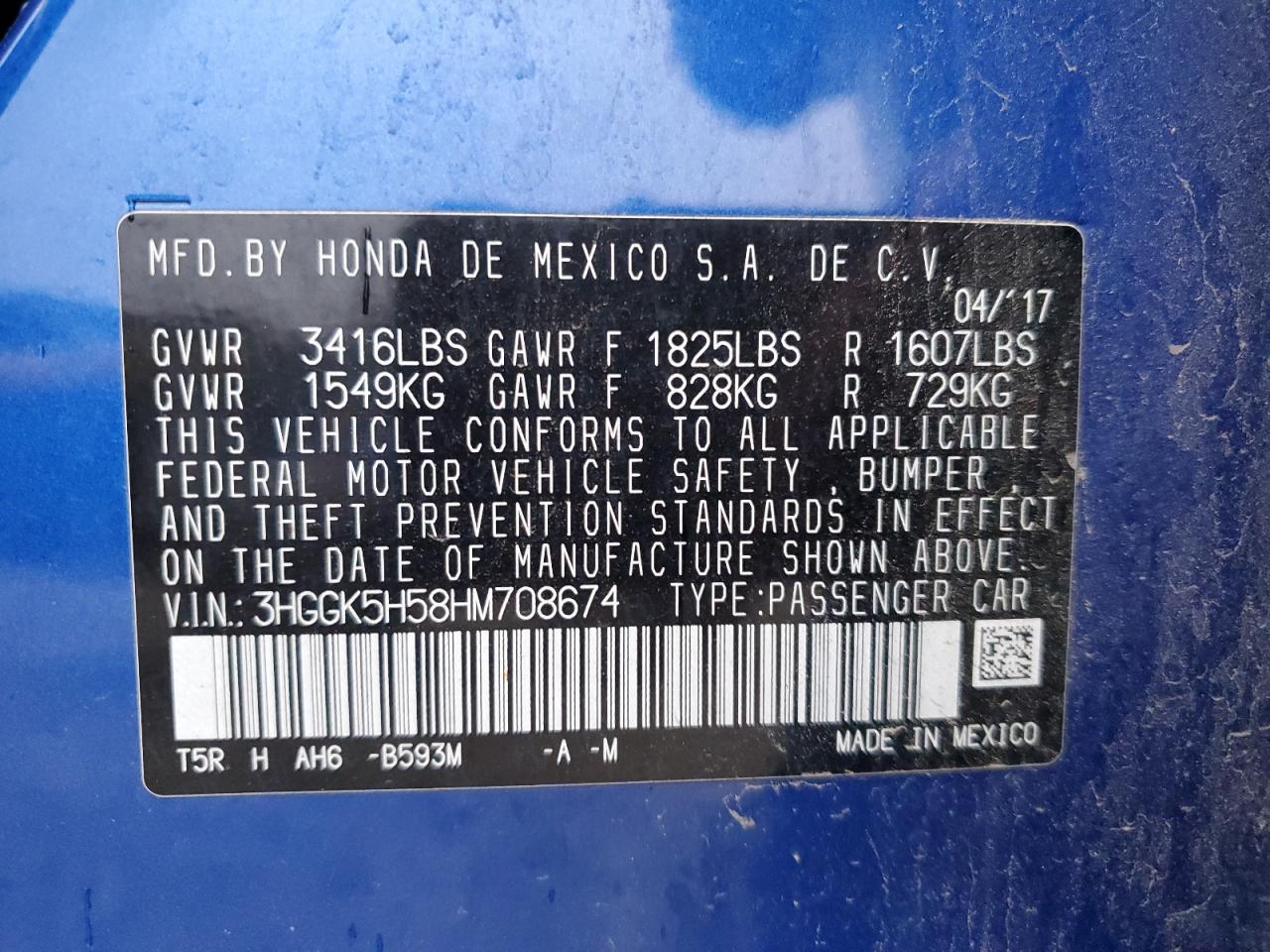2017 Honda Fit Lx VIN: 3HGGK5H58HM708674 Lot: 93308355