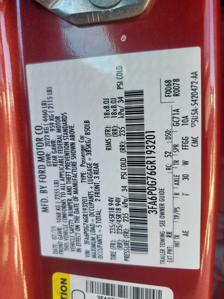 2016 Ford Fusion S VIN: 3FA6P0G76GR193201 Lot: 91856125