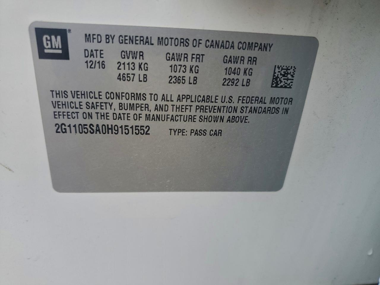 2017 Chevrolet Impala Lt VIN: 2G1105SA0H9151552 Lot: 93976845