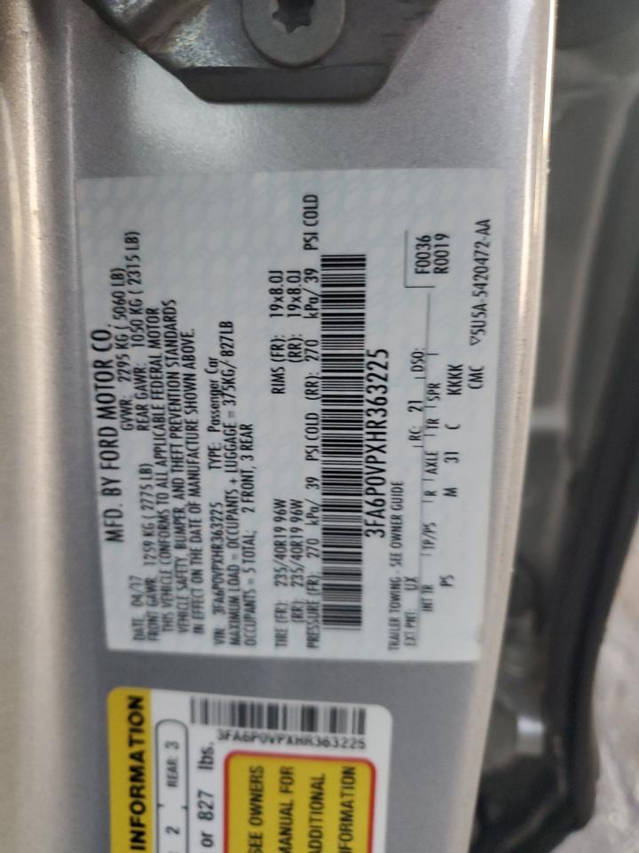 2017 Ford Fusion Sport VIN: 3FA6P0VPXHR363225 Lot: 91824105