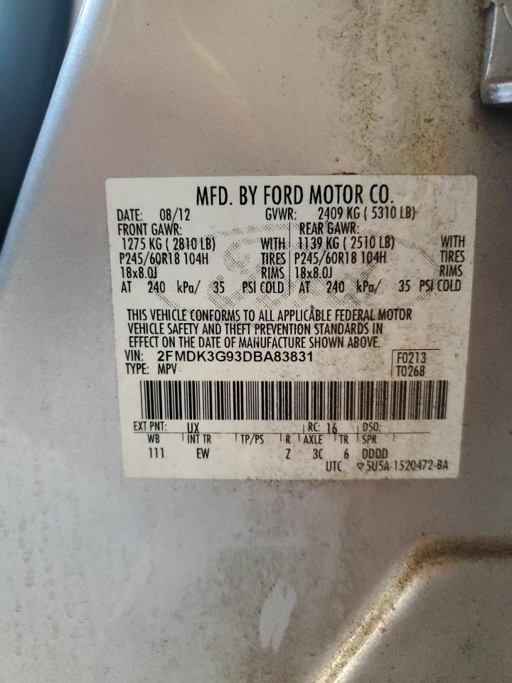 2013 Ford Edge Se VIN: 2FMDK3G93DBA83831 Lot: 91694615