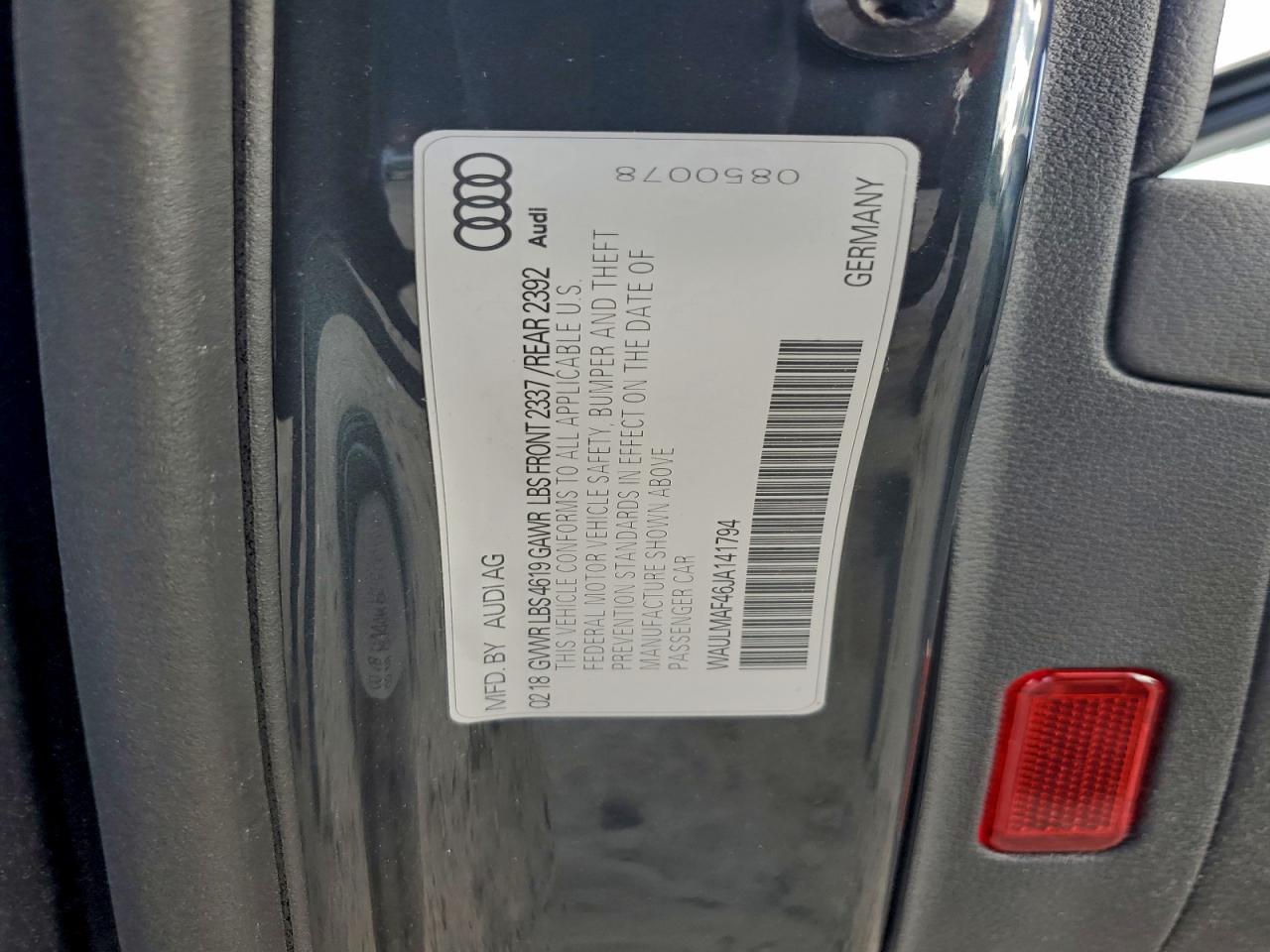 2018 Audi A4 Premium Plus VIN: WAULMAF46JA141794 Lot: 93983125