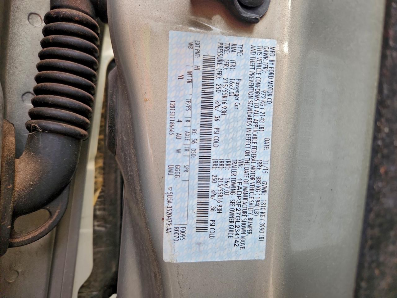 2016 Ford Focus Se VIN: 1FADP3F27GL234142 Lot: 94598085