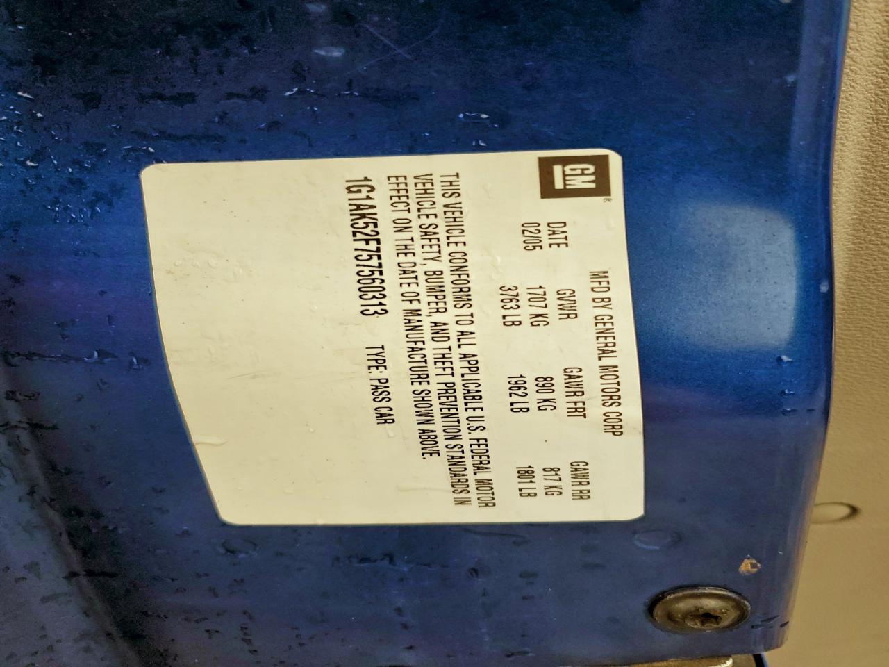 2005 Chevrolet Cobalt VIN: 1G1AK52F757560313 Lot: 94529945