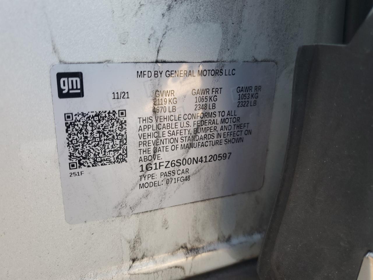 2022 Chevrolet Bolt Euv Premier VIN: 1G1FZ6S00N4120597 Lot: 92014925