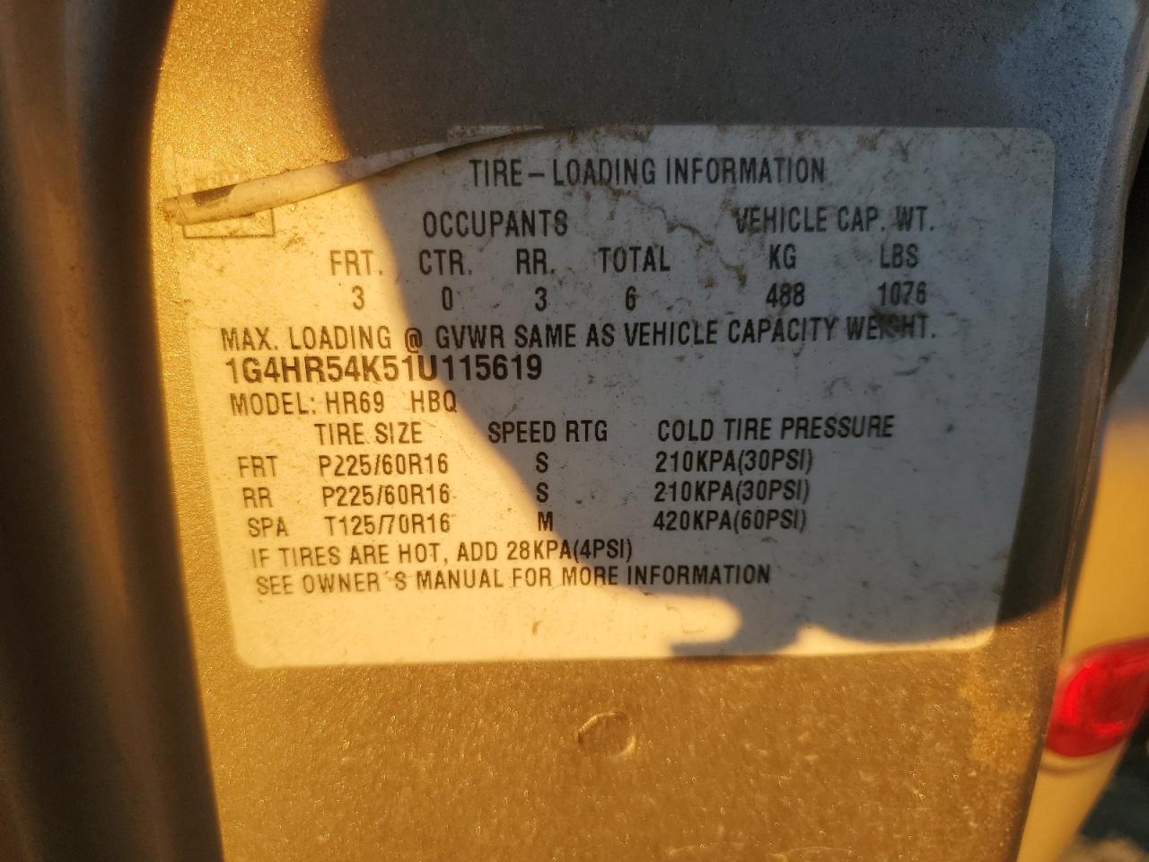 2001 Buick Lesabre Limited VIN: 1G4HR54K51U115619 Lot: 92242775