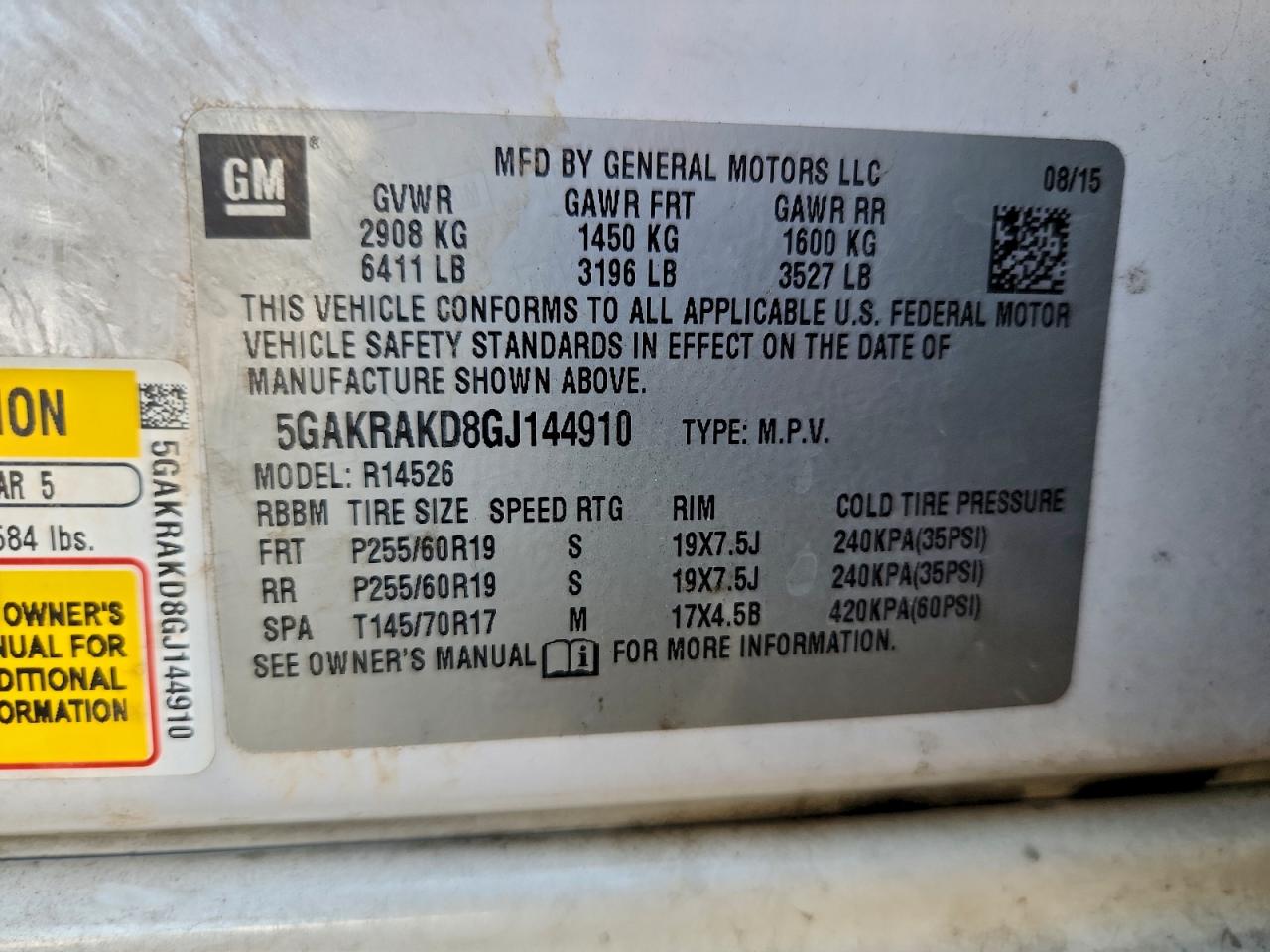 2016 Buick Enclave VIN: 5GAKRAKD8GJ144910 Lot: 93619725