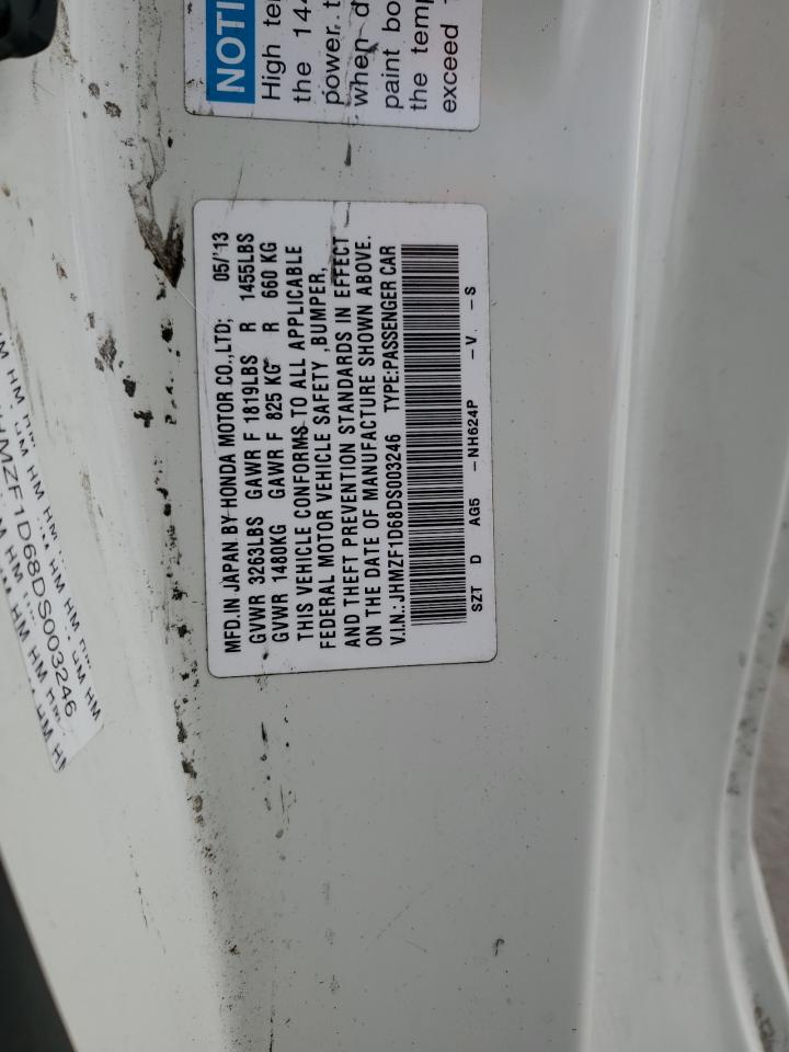 2013 Honda Cr-Z Ex VIN: JHMZF1D68DS003246 Lot: 92658935