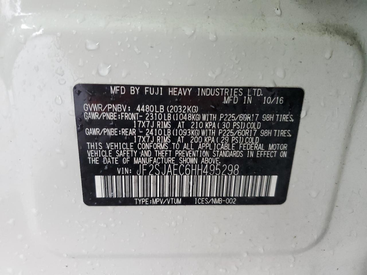 2017 Subaru Forester 2.5I Premium VIN: JF2SJAEC6HH495298 Lot: 92685425