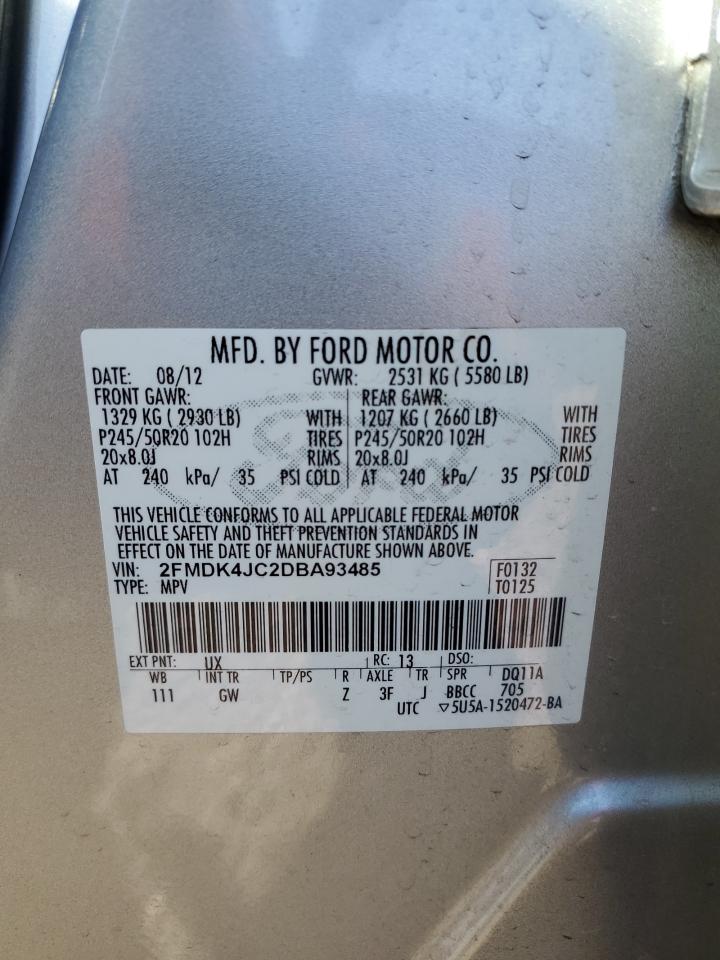 2013 Ford Edge Sel VIN: 2FMDK4JC2DBA93485 Lot: 91531585