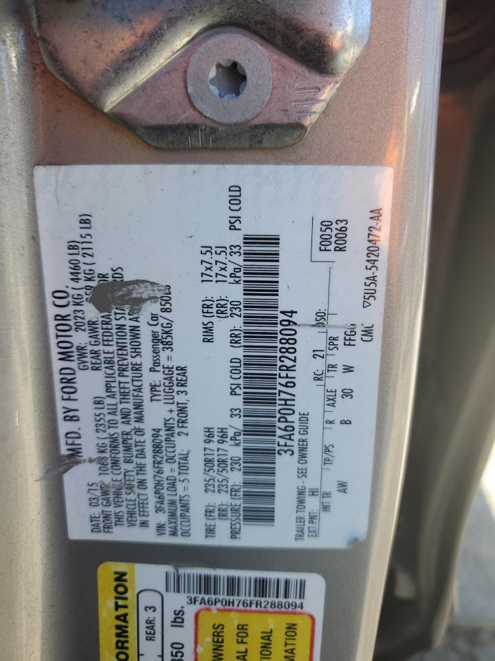 2015 Ford Fusion Se VIN: 3FA6P0H76FR288094 Lot: 93410945