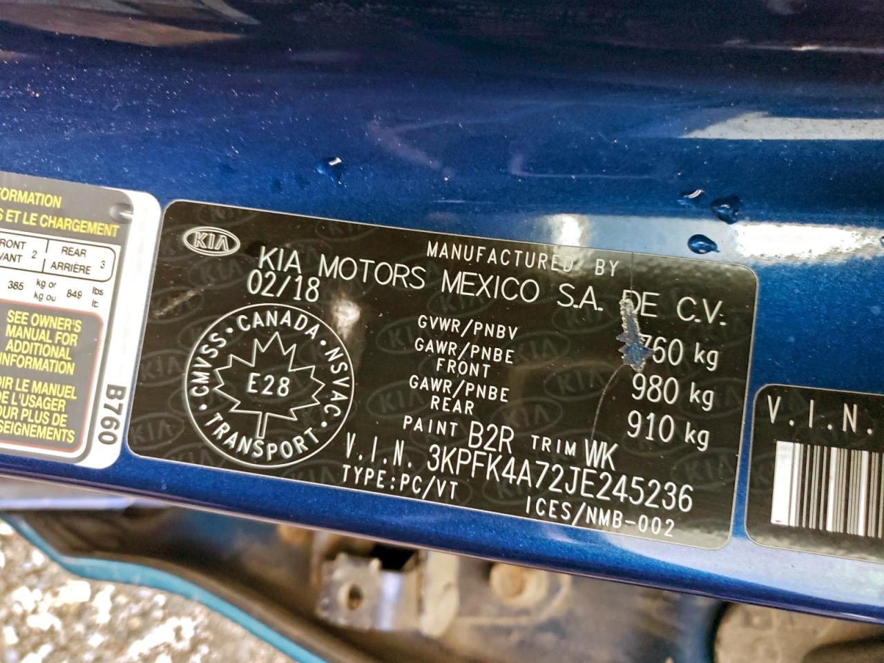 2018 Kia Forte Lx VIN: 3KPFK4A72JE245236 Lot: 93000135