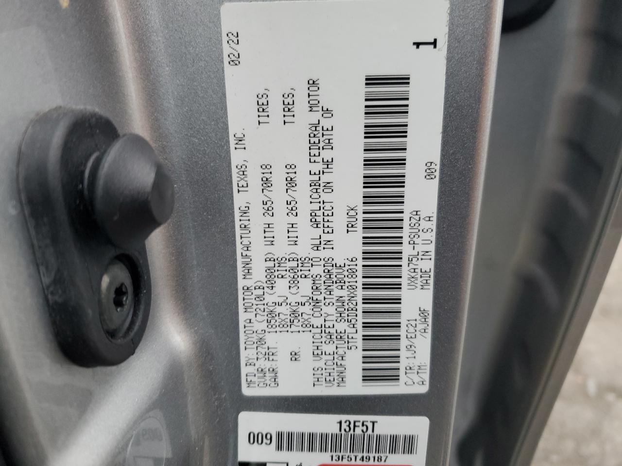 2022 Toyota Tundra Crewmax Sr VIN: 5TFLA5DB2NX018016 Lot: 92097625