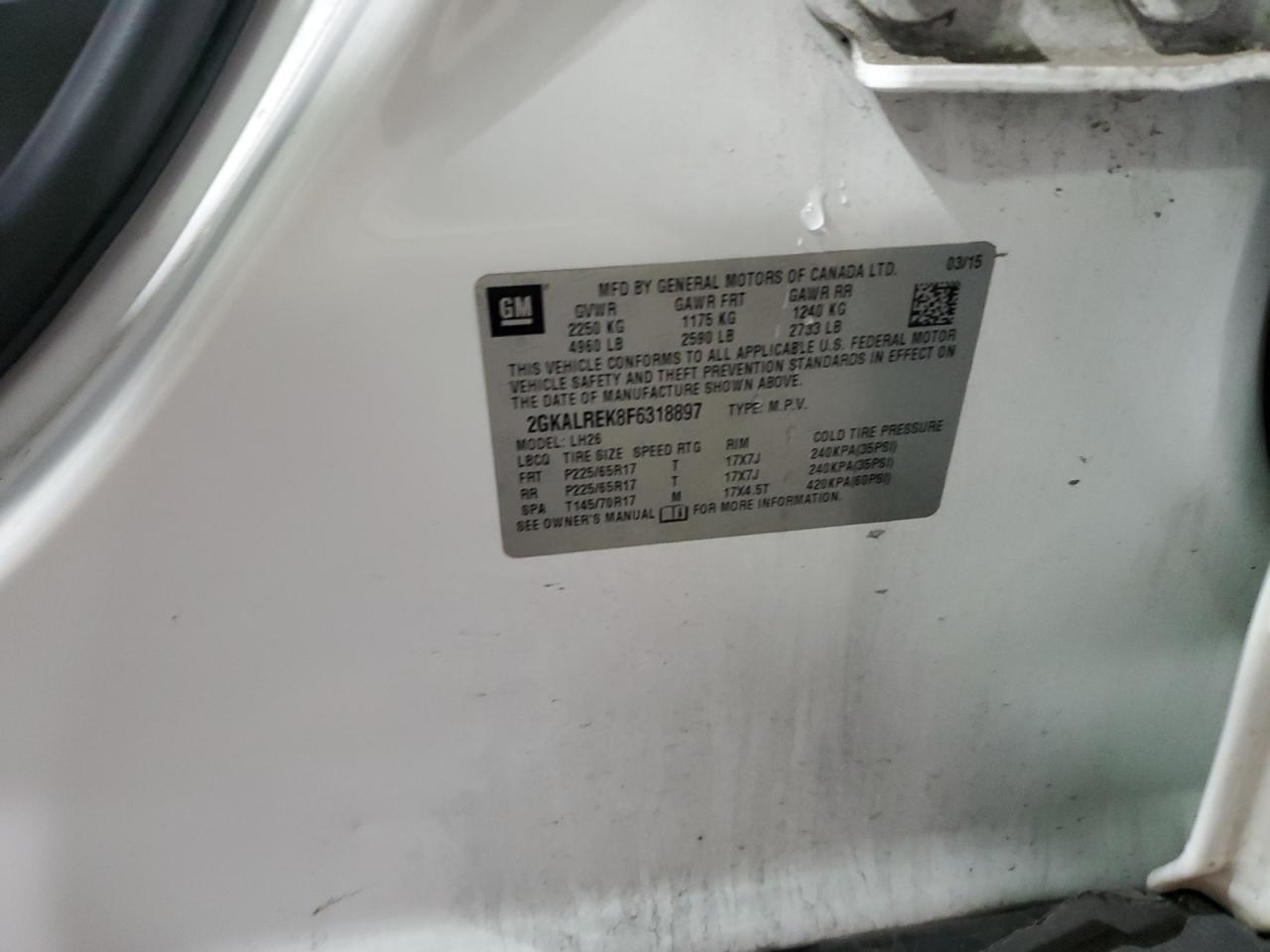 2015 GMC Terrain Sle VIN: 2GKALREK8F6318897 Lot: 91269925