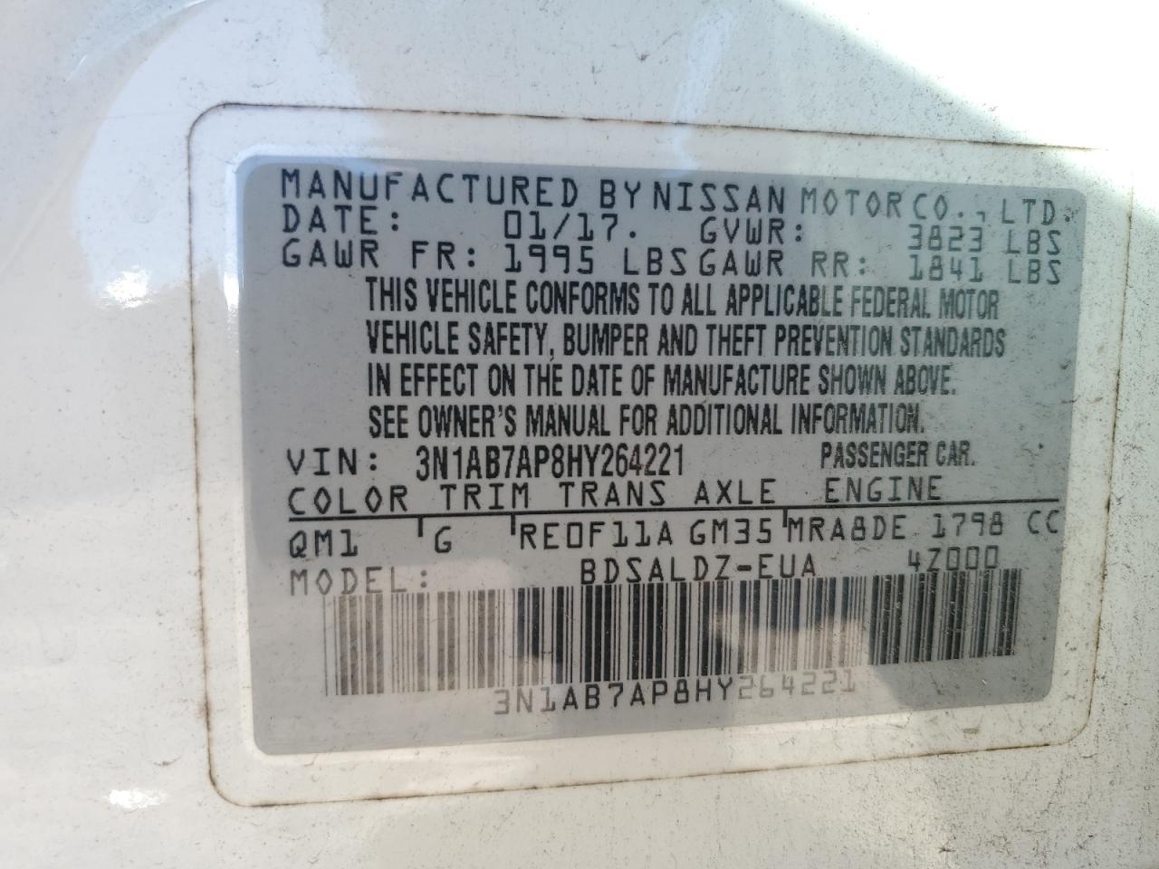 2017 Nissan Sentra S VIN: 3N1AB7AP8HY264221 Lot: 90503105