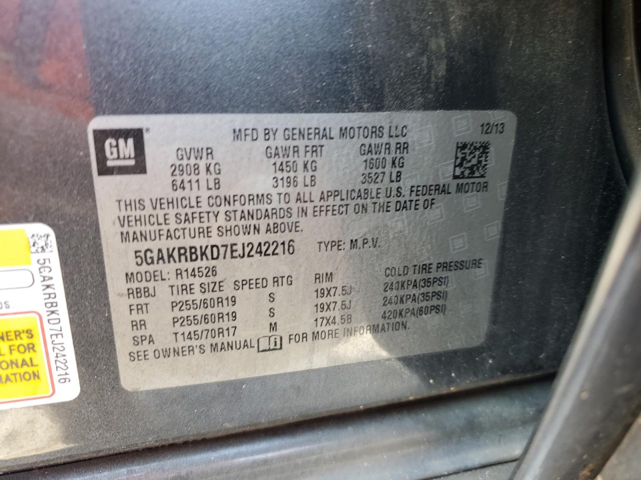 2014 Buick Enclave VIN: 5GAKRBKD7EJ242216 Lot: 93257125