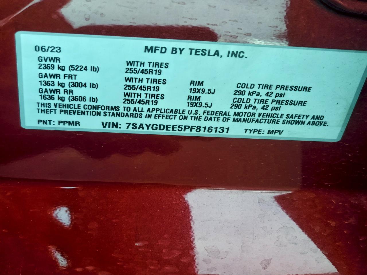 2023 Tesla Model Y VIN: 7SAYGDEE5PF816131 Lot: 94715895