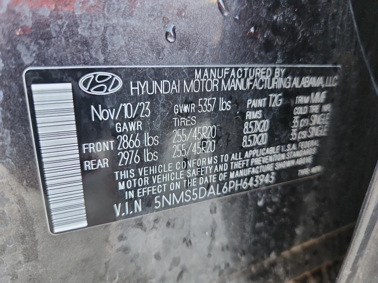 2023 Hyundai Santa Fe Calligraphy VIN: 5NMS5DAL6PH643943 Lot: 93630025