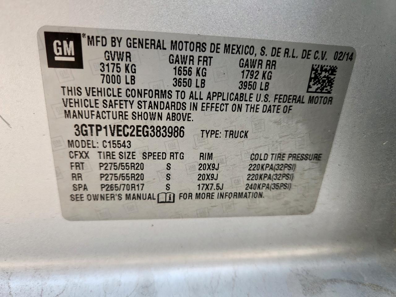 2014 GMC Sierra C1500 Slt VIN: 3GTP1VEC2EG383986 Lot: 92402375