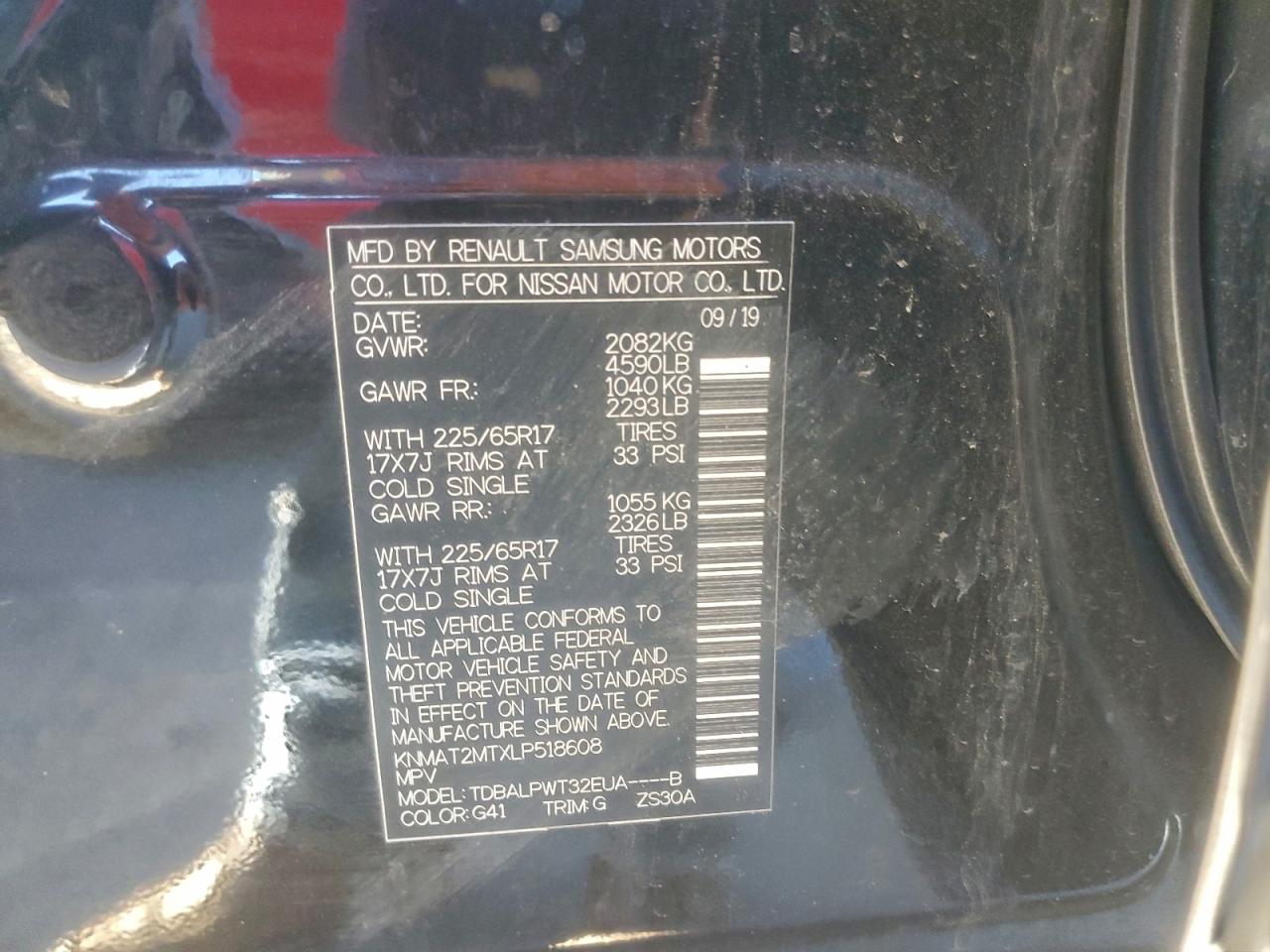 2020 Nissan Rogue S VIN: KNMAT2MTXLP518608 Lot: 94536135