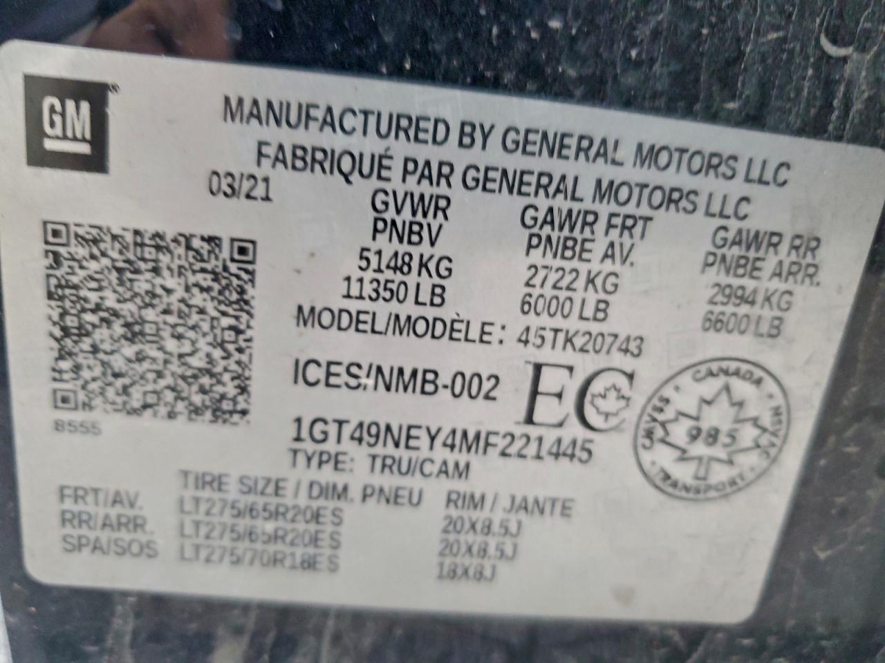 2021 GMC Sierra K2500 Slt VIN: 1GT49NEY4MF221445 Lot: 94061735