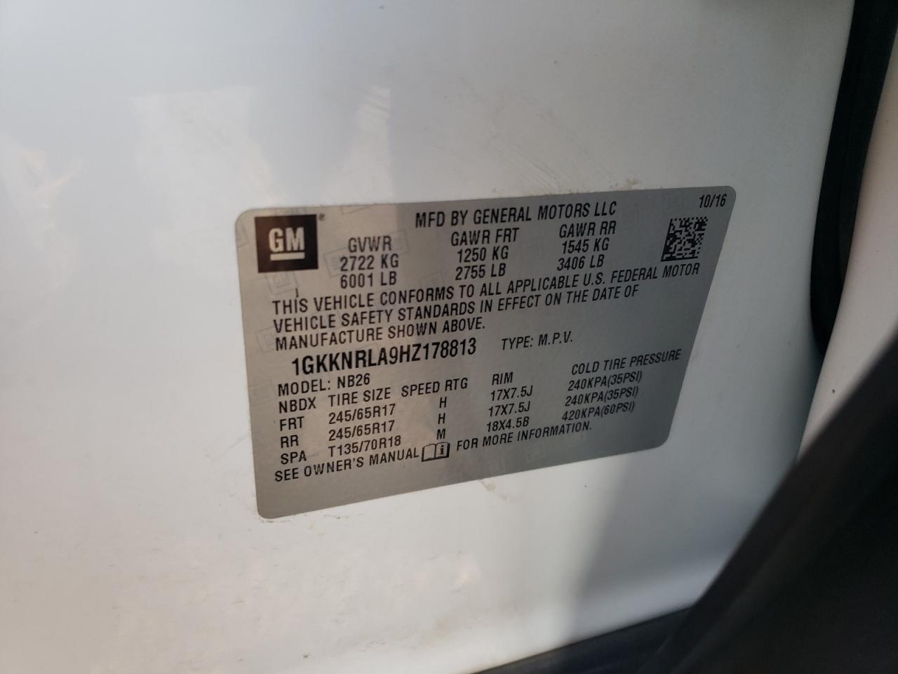 2017 GMC Acadia Sle VIN: 1GKKNRLA9HZ178813 Lot: 92093385