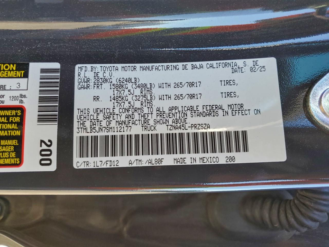 2025 Toyota Tacoma Double Cab VIN: 3TMLB5JN7SM112177 Lot: 93860315