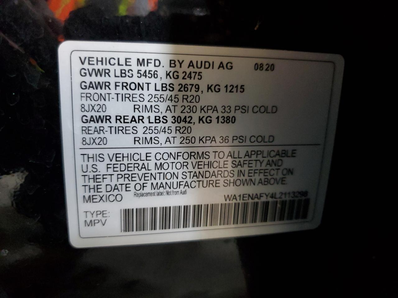 2020 Audi Q5 Titanium Premium Plus VIN: WA1ENAFY4L2113298 Lot: 91088715