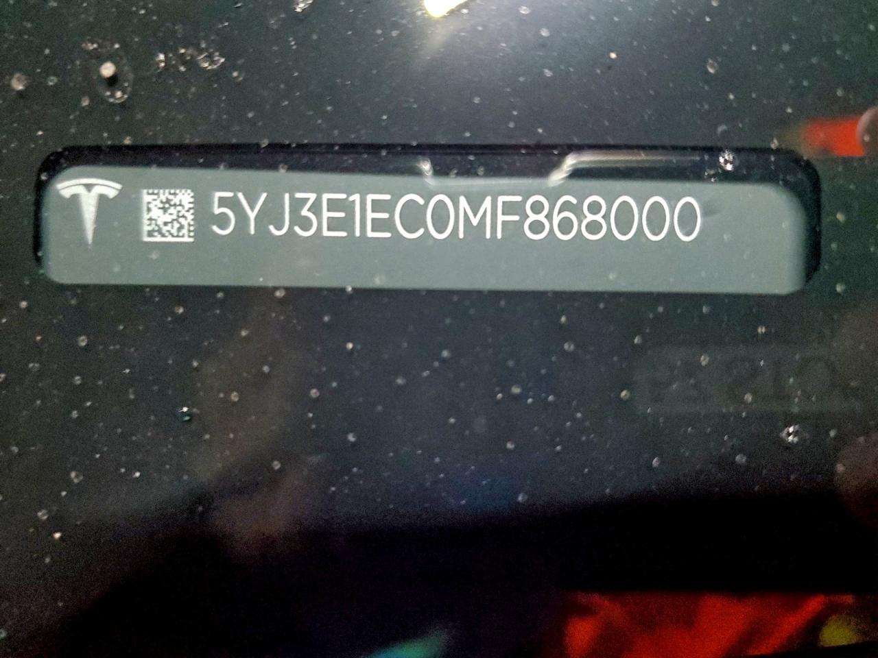 2021 Tesla Model 3 VIN: 868000 Lot: 93986745