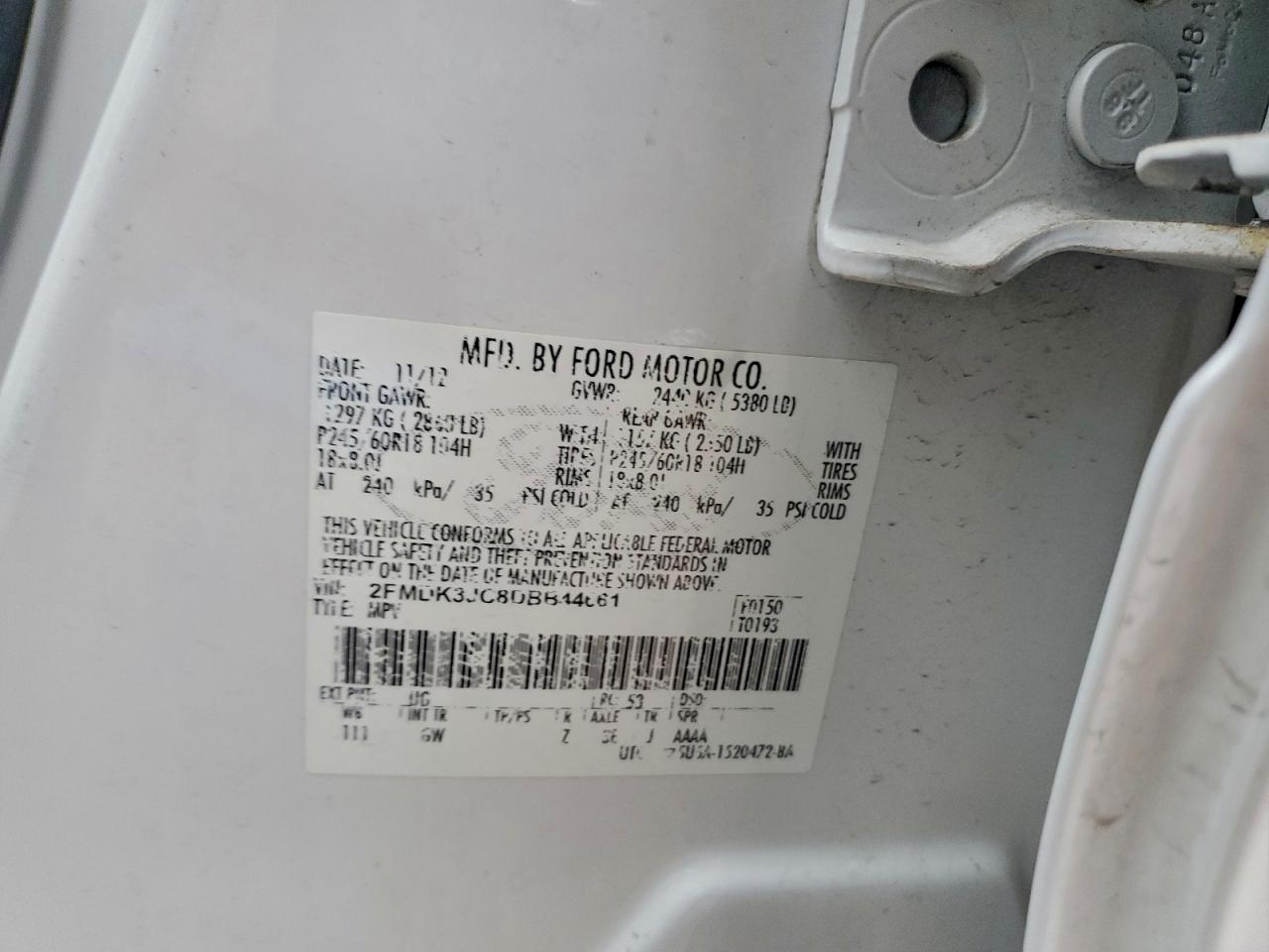 2013 Ford Edge Sel VIN: 2FMDK3JC8DBB44661 Lot: 93858885