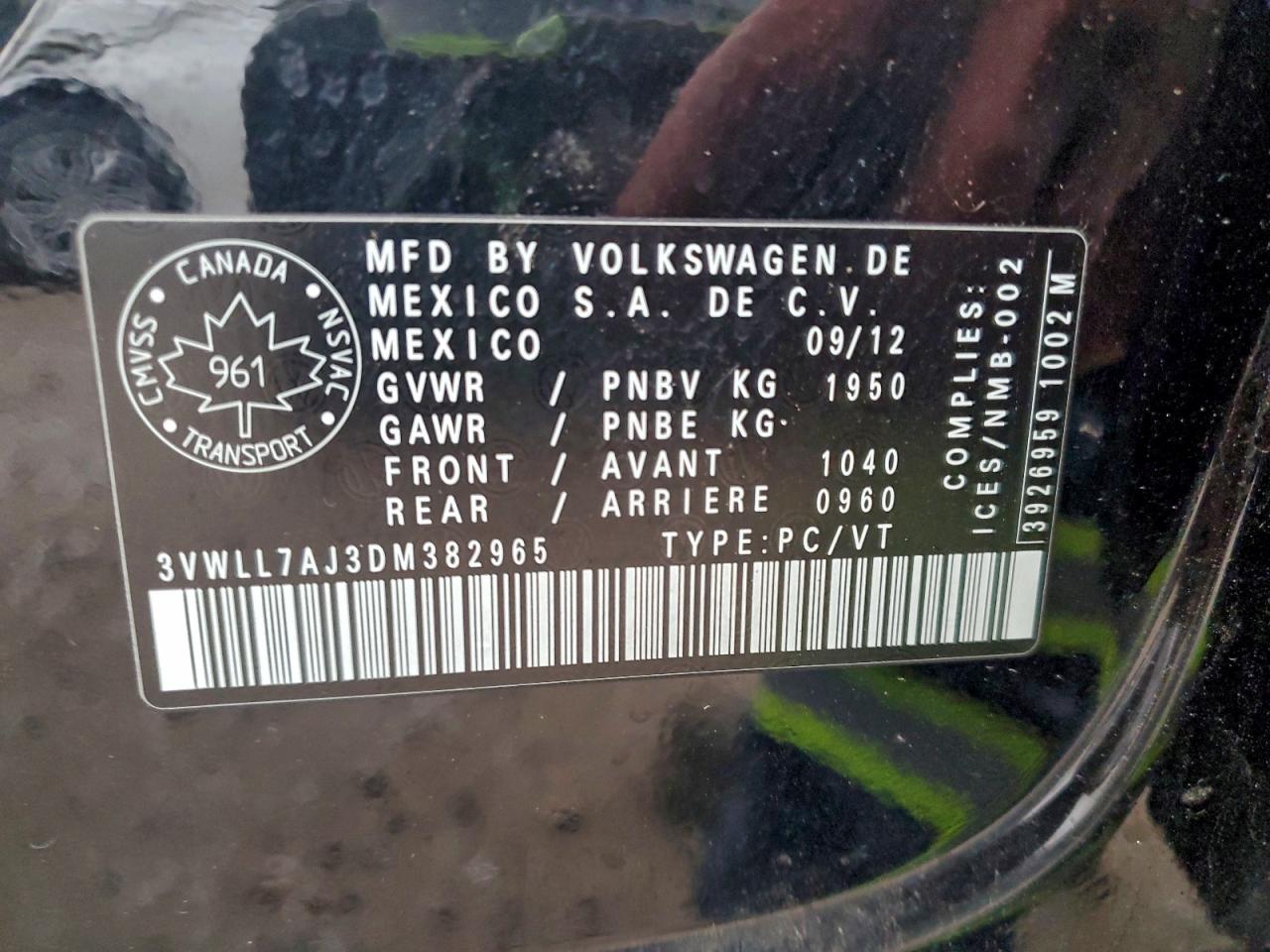 2013 Volkswagen Jetta Tdi VIN: 3VWLL7AJ3DM382965 Lot: 93482615