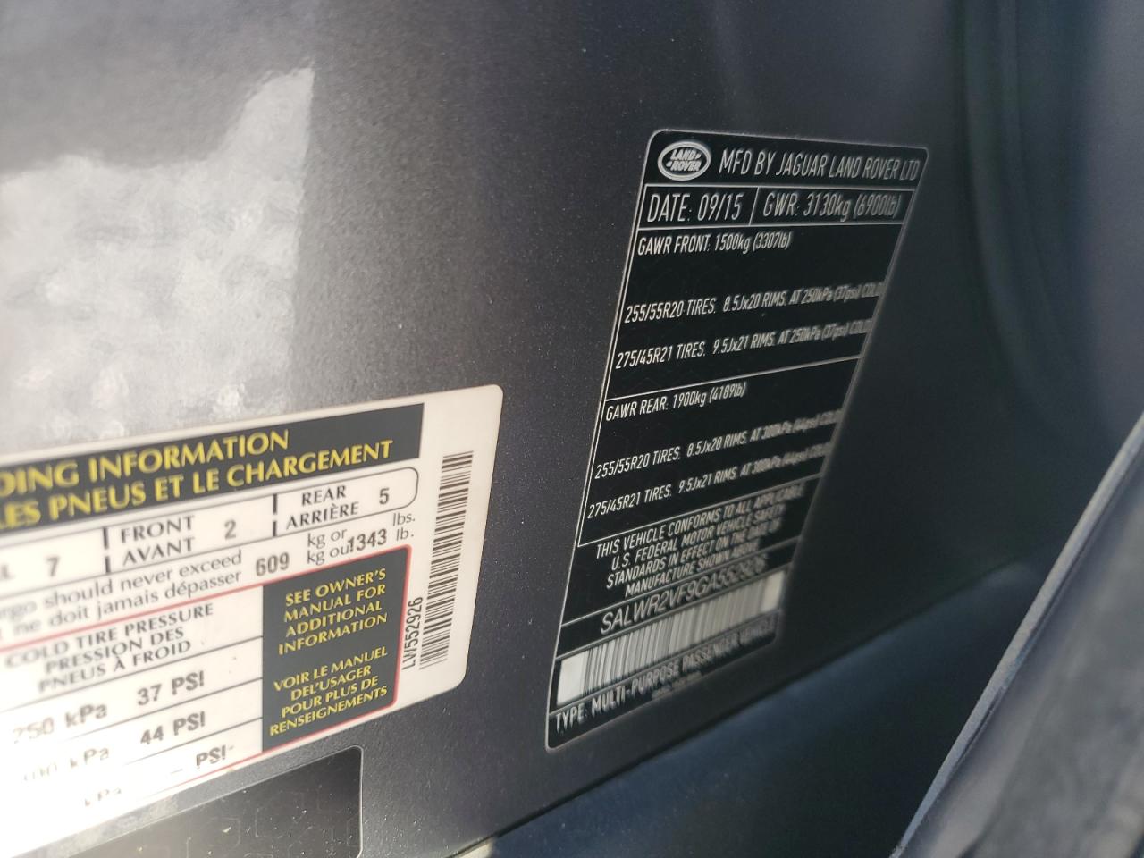 2016 Land Rover Range Rover Sport Hse VIN: SALWR2VF9GA552926 Lot: 91742885