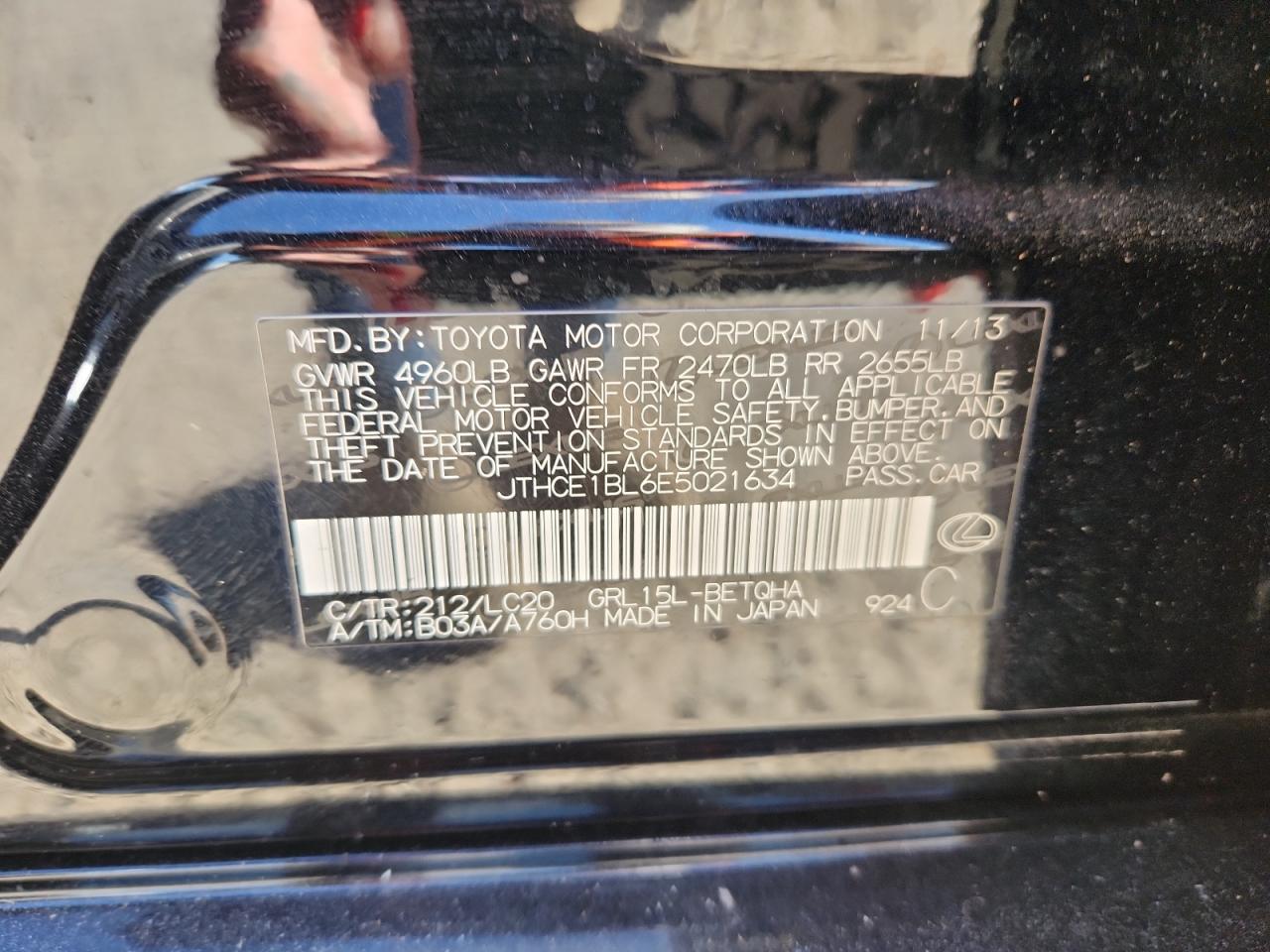 2014 Lexus Gs 350 VIN: JTHCE1BL6E5021634 Lot: 93186255