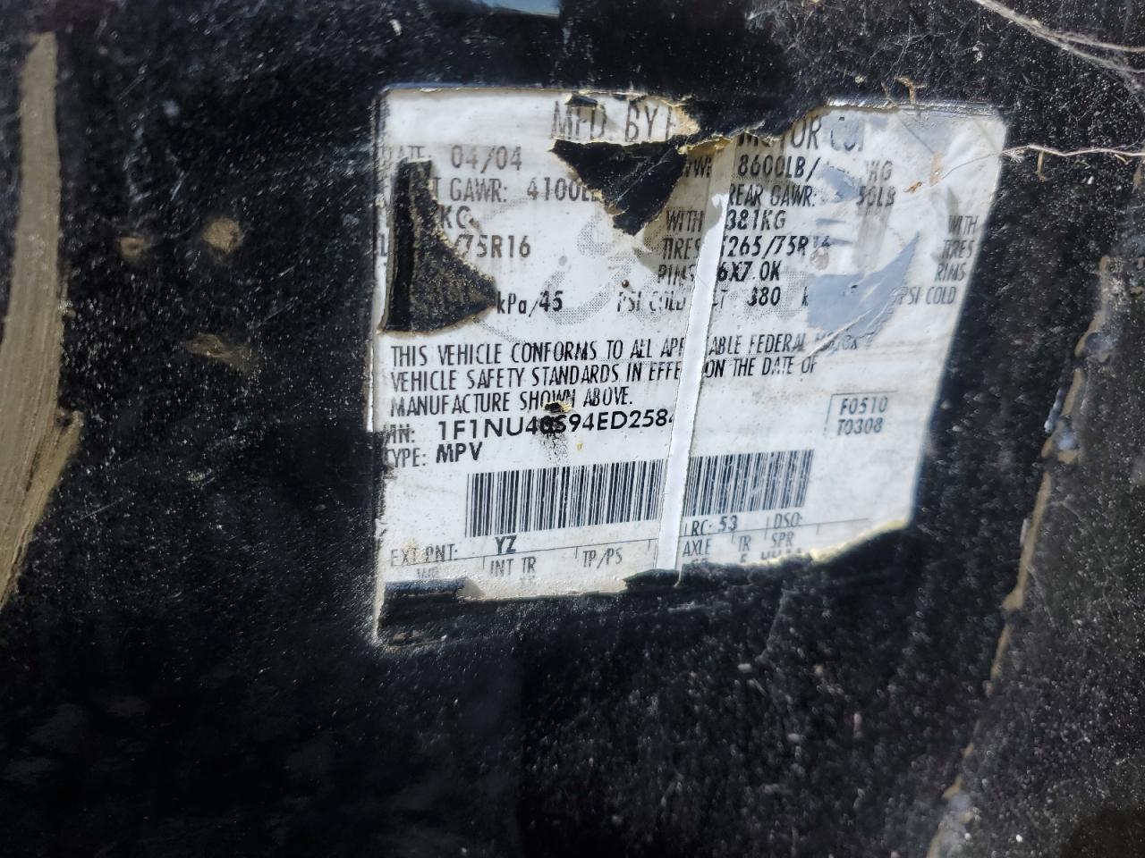 2004 Ford Excursion Xlt VIN: 1F1NU40S94ED25847 Lot: 89814175