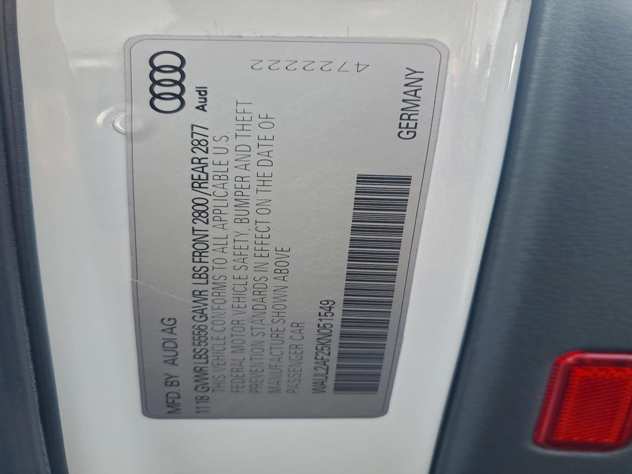 2019 Audi A6 Premium Plus VIN: WAUL2AF25KN051549 Lot: 94323025