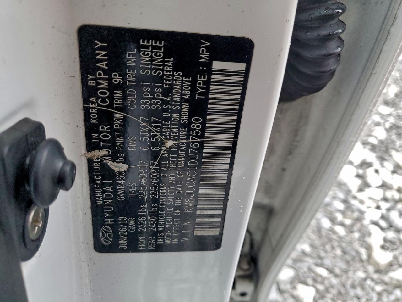 2013 Hyundai Tucson Gls VIN: KM8JUCAC1DU767580 Lot: 94322815