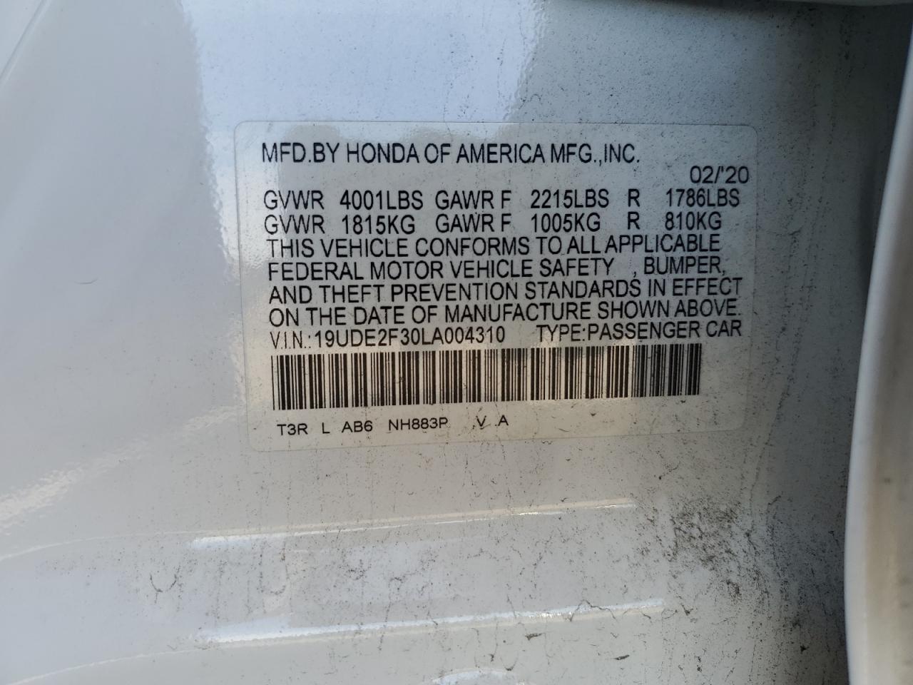 2020 Acura Ilx VIN: 19UDE2F30LA004310 Lot: 91599555