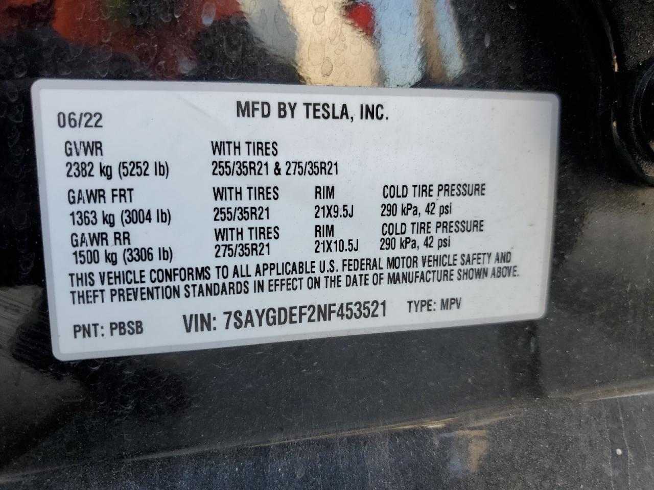 2022 Tesla Model Y VIN: 7SAYGDEF2NF453521 Lot: 94080645