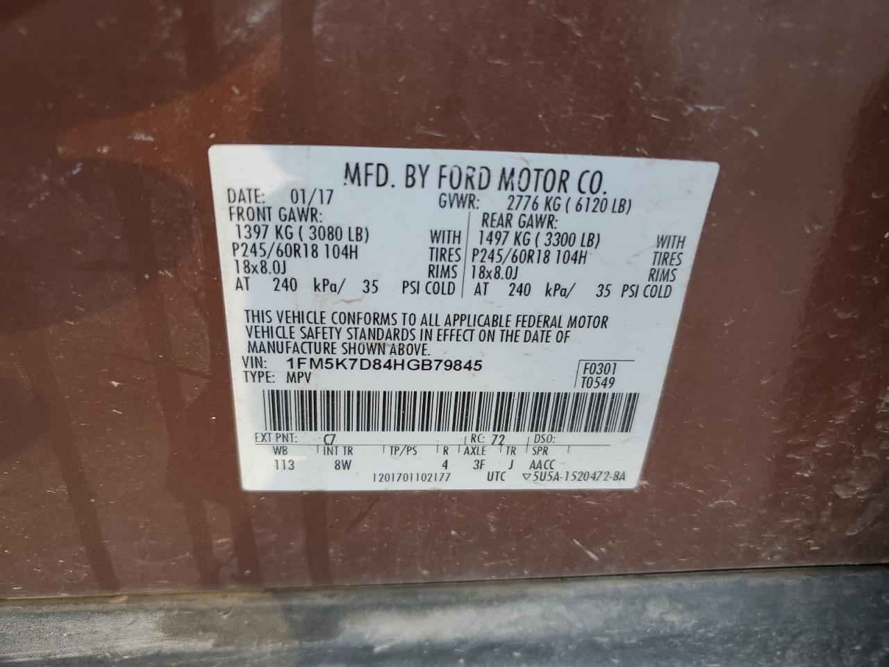 2017 Ford Explorer Xlt VIN: 1FM5K7D84HGB79845 Lot: 92589035