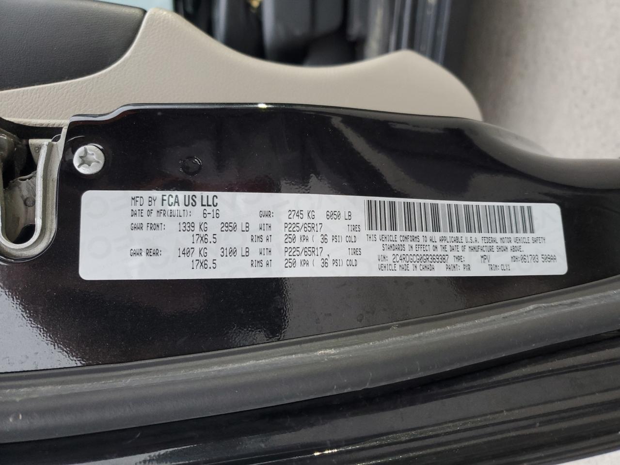 2016 Dodge Grand Caravan Sxt VIN: 2C4RDGCG0GR369387 Lot: 93154395