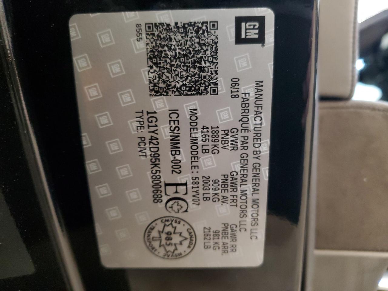 2019 Chevrolet Corvette Zr-1 3Zr VIN: 1G1Y42D95K5800688 Lot: 93530975