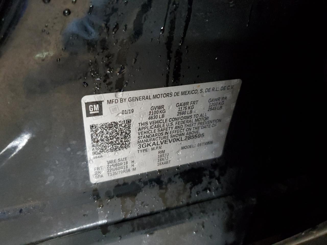 2019 GMC Terrain Slt VIN: 3GKALVEV0KL285595 Lot: 91897035