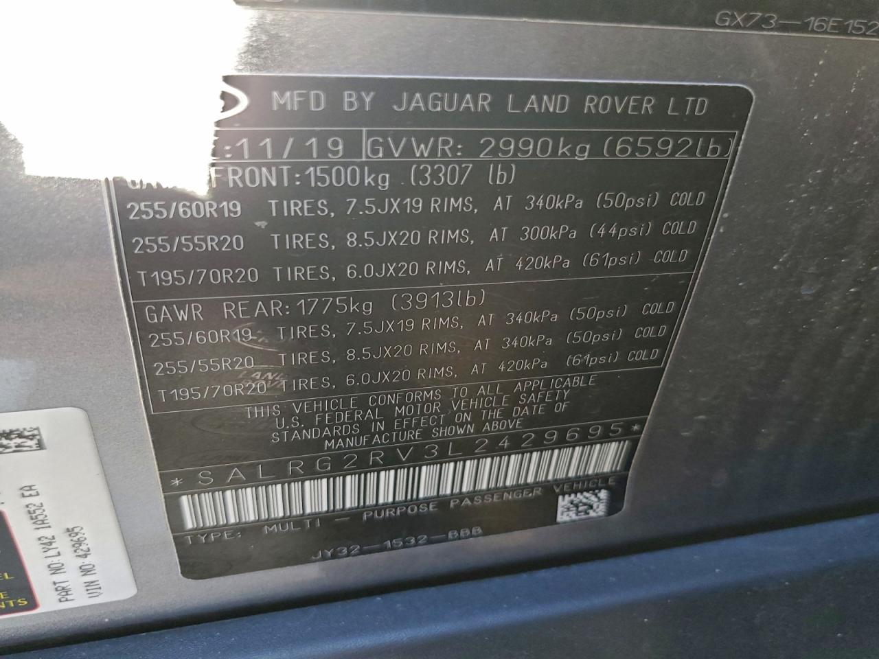 2020 Land Rover Discovery Se VIN: SALRG2RV3L2429695 Lot: 92454495