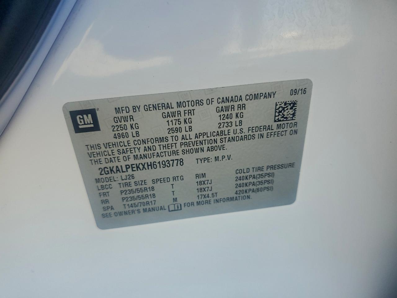 2017 GMC Terrain Slt VIN: 2GKALPEKXH6193778 Lot: 93983565