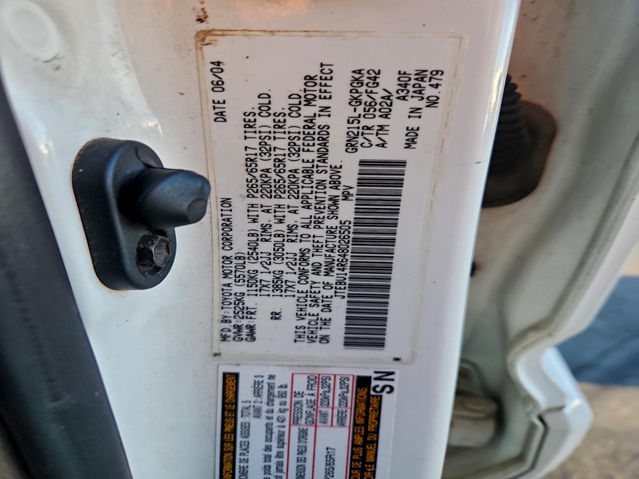 2004 Toyota 4Runner Sr5 VIN: JTEBU14R648026505 Lot: 94380175